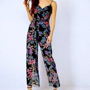 Guess‎ Elana Black Floral Wide Leg Halter Jumpsuit - Size 6